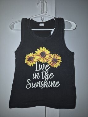 Live in the Sunshine Black Tank Top with Sunflower Graphic Source Unknown 3T